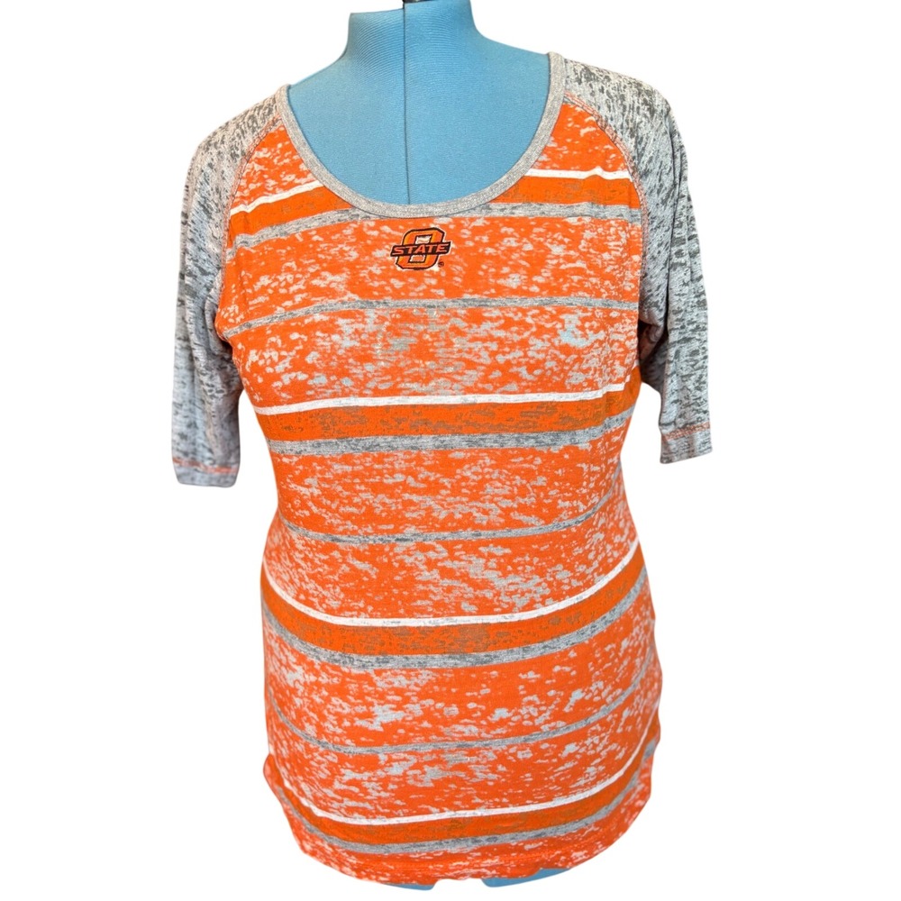 Oklahoma State Cowboys Antigua Striped Burnout Raglan T-Shirt Orange Grey Large